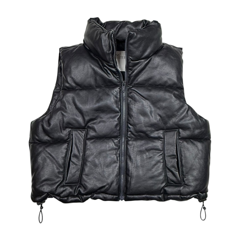 HOLLISTER FAUX LEATHER PUFFER VEST JACKET